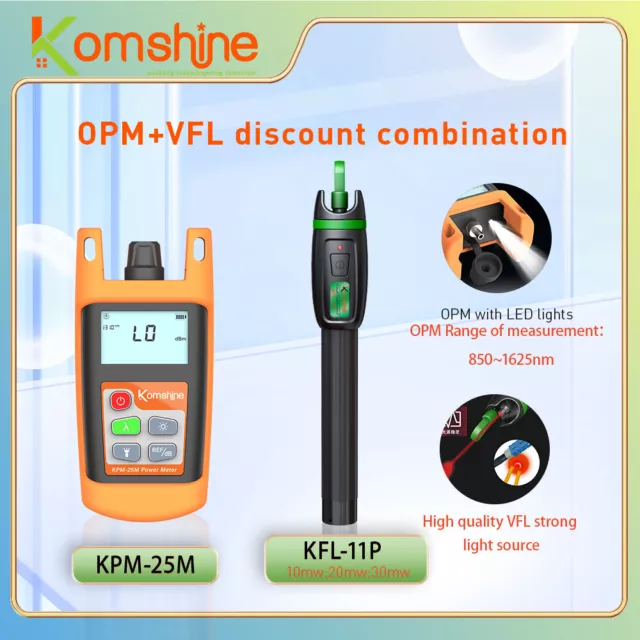 Fiber Optic Power Meter Komshine KPM-25 w/LED. Pen Type VFL Visual Fault Locator