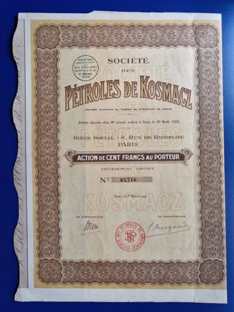 Petroles de Kosmacz 100fr share   Galicia Poland Ukraine oil