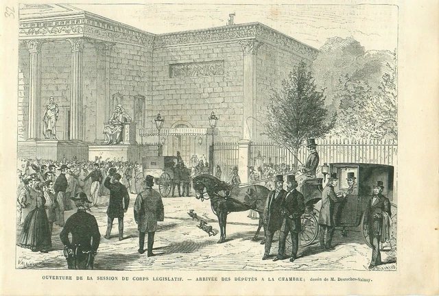 Chambre des Députés Assemblée Nationale à Paris Napoleon III GRAVURE PRINT 1869