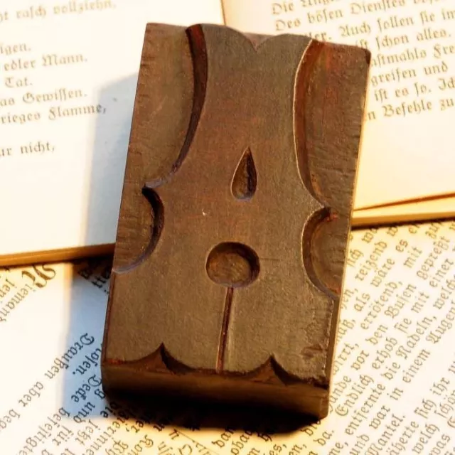 Letter "A" rare decorative wood type character letterpress printing block fancy