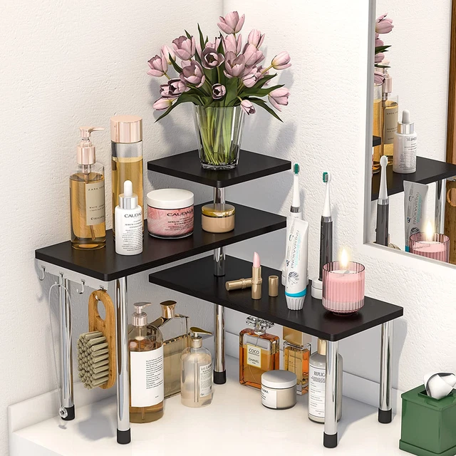 Organizador de mostrador de baño estante de esquina - organización de baño bambú 3 niveles sp