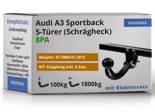 AHK für Audi A3 Sportback 08-13 starr BRINK +13polig E-Satz spezifisch ABE