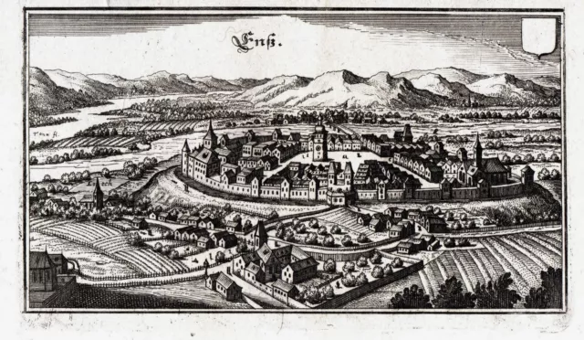 Enns a. d. Donau Oberösterreich Österreich Kupferstich Merian engraving 1650