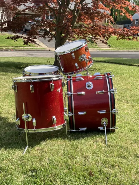 4 Piece Rogers Holiday Red Sparkle Drum Set (Rare)