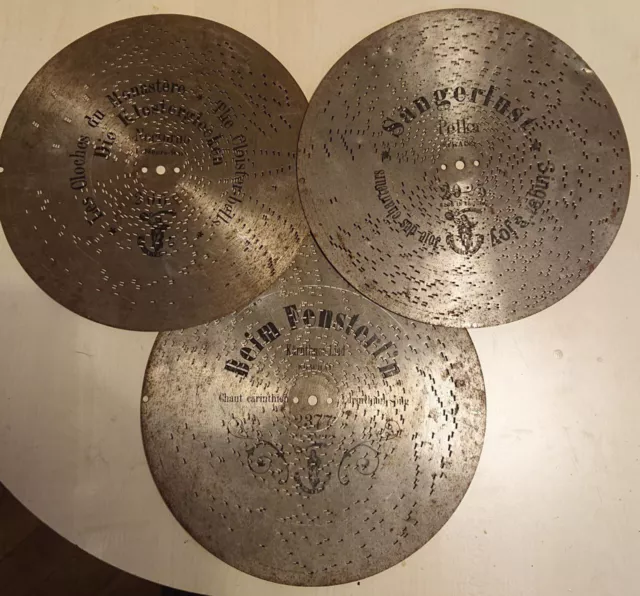  3 x Lochplatten Blechplatten für Musikautomat Spieluhr wie Symphonion Polyphon