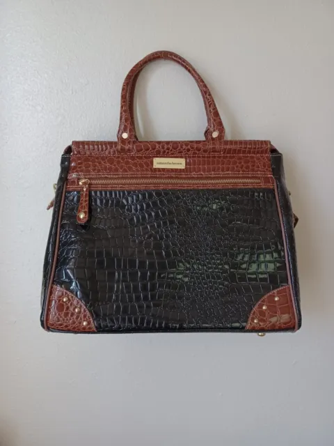 Samantha Brown Croc Embossed Dowel Travel Bag Purse Carryon Shoulder black brown