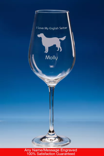 English Setter Wine Glass Dog Gift, Personalised Engraved Dog Lover Gift