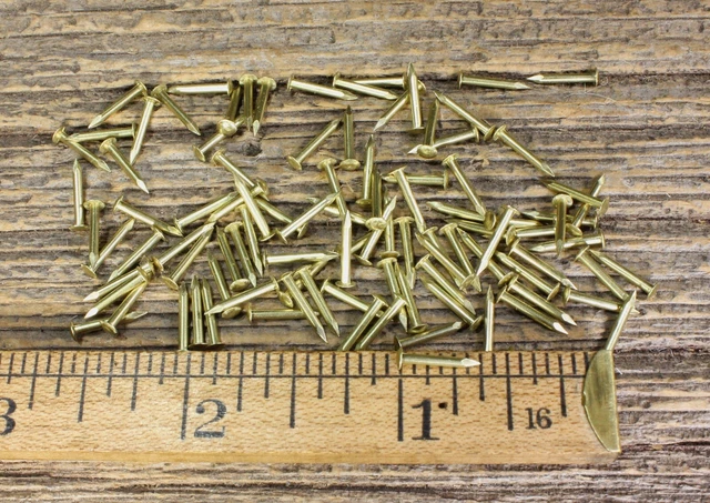 3/8” SOLID BRASS BRADS 100 NAILS Round Head 18 gauge Escutcheon pins USA made!