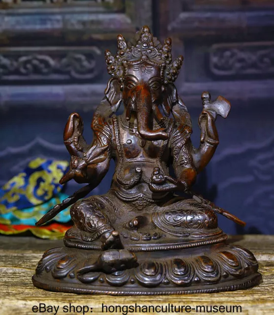 8 " Old Tibet Buddhism Bronze Ganesh Lord Ganesha Elephant God Buddha Statue