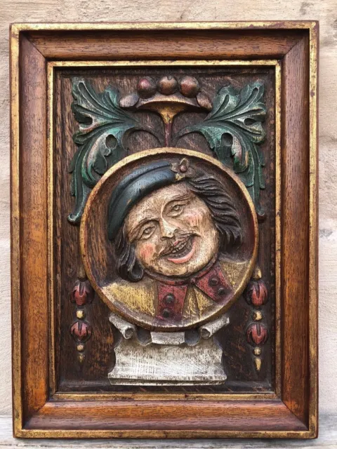 Stunning Carved Medieval Style polychrome panel in wood 2