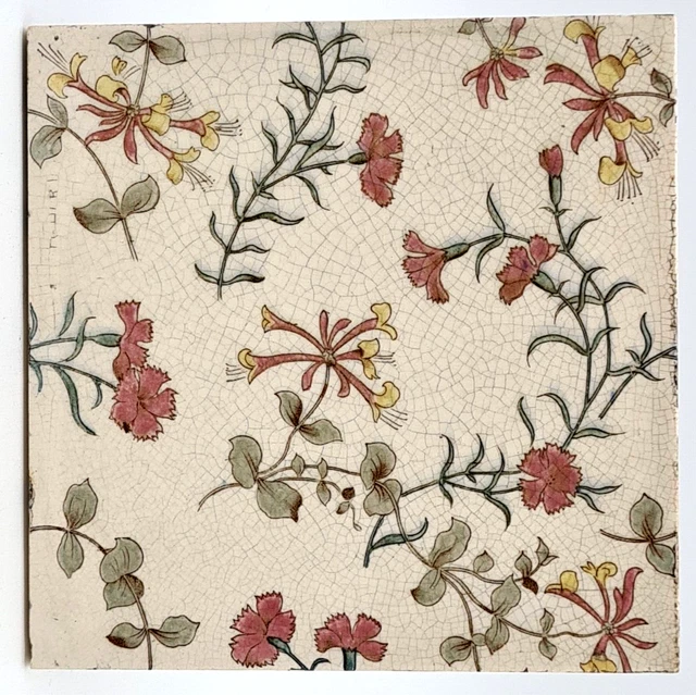Mintons Aesthetic Movement Floral Transfer Printed Tile C1895 AE2