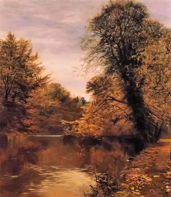 Dream-art Oil painting autumn landscape with yellow leaves and river hand paint