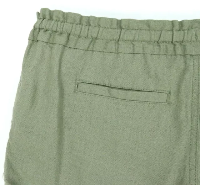 Old Navy Shorts Womens Size 0 Green Linen Blend Gathered Waist Tie String Cuffed 3