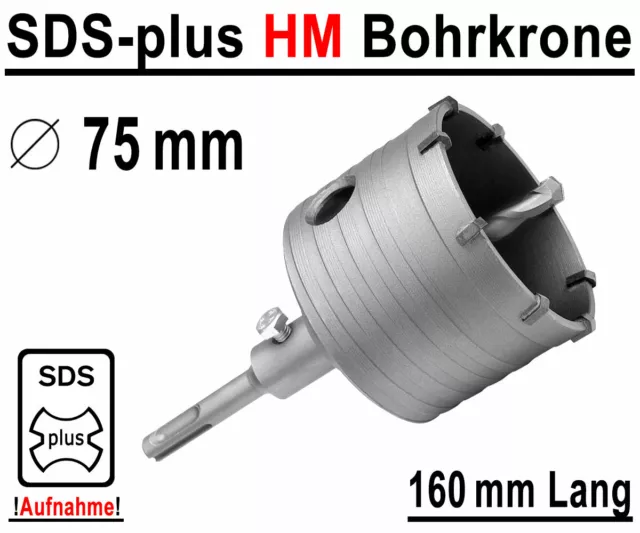 SDS-plus HM Bohrkrone Ø 75mm x 160mm Dosenbohrer Kernbohrer Hartmetall Lochsäge