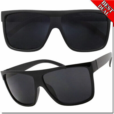 Mens Sunglasses Flat Top Sport Wrap OG Gangster Super Dark Lens Black Frame Locs