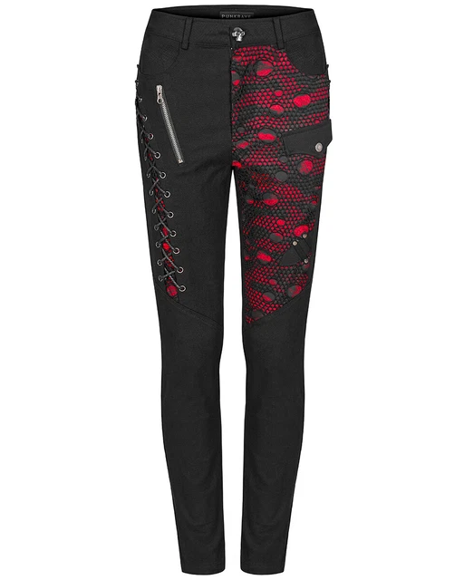 Punk Rave Disanthropy Womens Shredded Jeans - Black & Red
