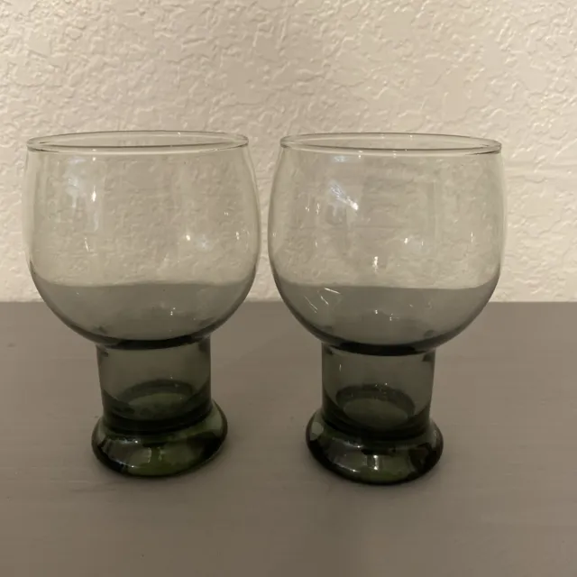 1970s Smoked Glass Goblet Lot Of 2- Vintage
