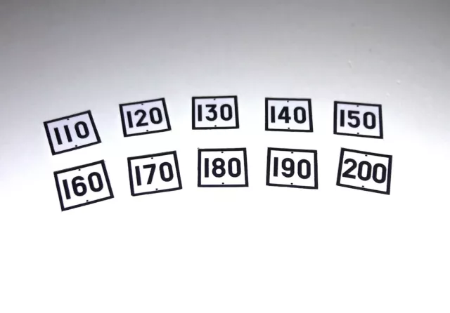 10 PLAQUES DE SIGNALISATION FOND BLANC POTENCE (DE 110 À 200 Km/h)Signal HO 1/87