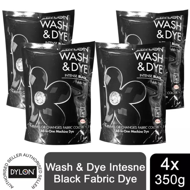 Dylon Wash & Dye Stofffarbstoff, intensiv schwarz, 4 Packungen mit 350 g