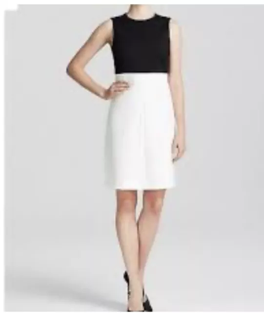 Theory Raneid Black/White Two-Tone Stretch Crepe Size 6 Shift Dress