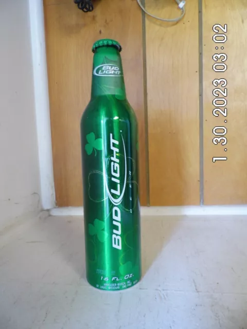 Bud Light St. Patrick's Day Green Shamrock 16 oz. Aluminum Bottle EMPTY A/B 2008