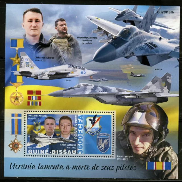 GUINEA BISSAU 2022 RUSSIA'S WAR TRIBUTE TO DEATH OF UKRAINE PILOTS s/Ss MINT NH