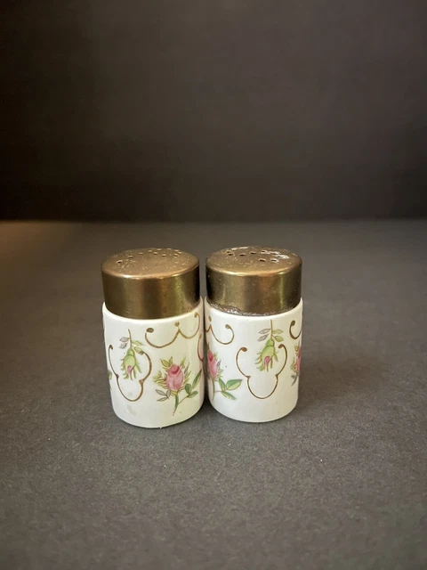 Vintage MCM Salt & Pepper Shakers Hand Painted Ceramic Rosebud Floral Design