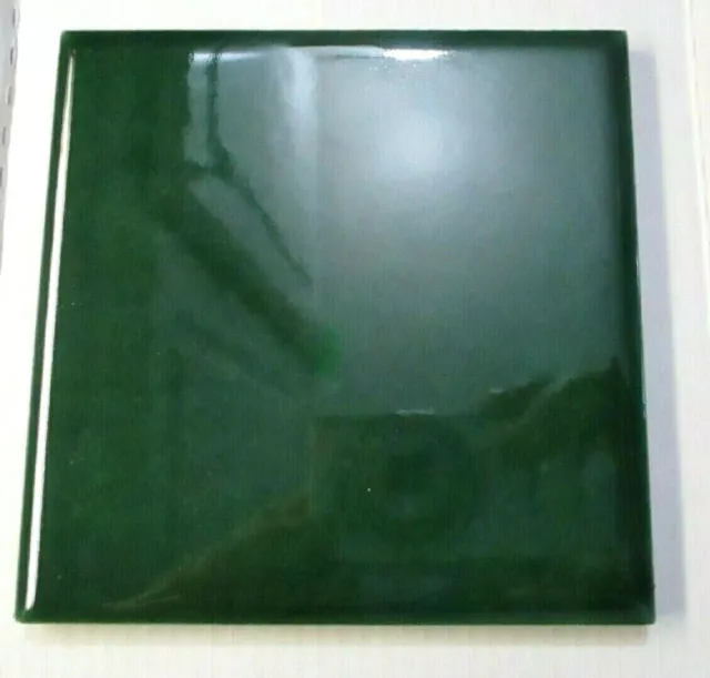 Huntington USA Ceramic 4-1/4" Square Forest Dark Green Gloss 1 Wall Tile Vintage