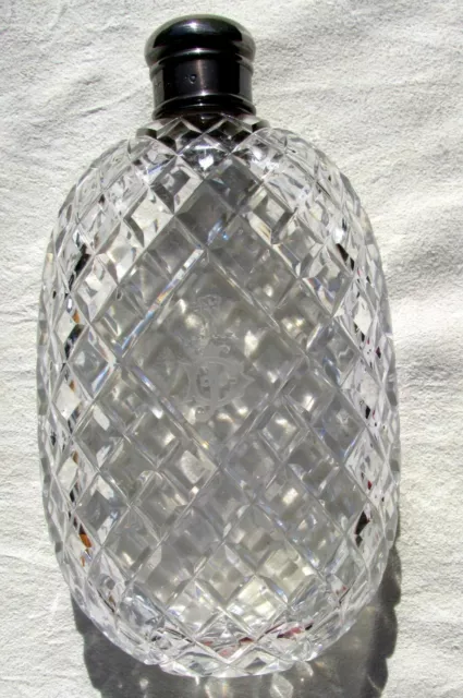 Antique Mint Silver Hand Cut Crystal Victorian Flask Hallmarked & Dated 1868