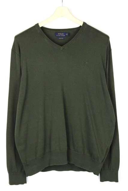 Polo Ralph Lauren Pima Cotton Maglione Uomo XL Pullover Scollo A V Maglia Verde