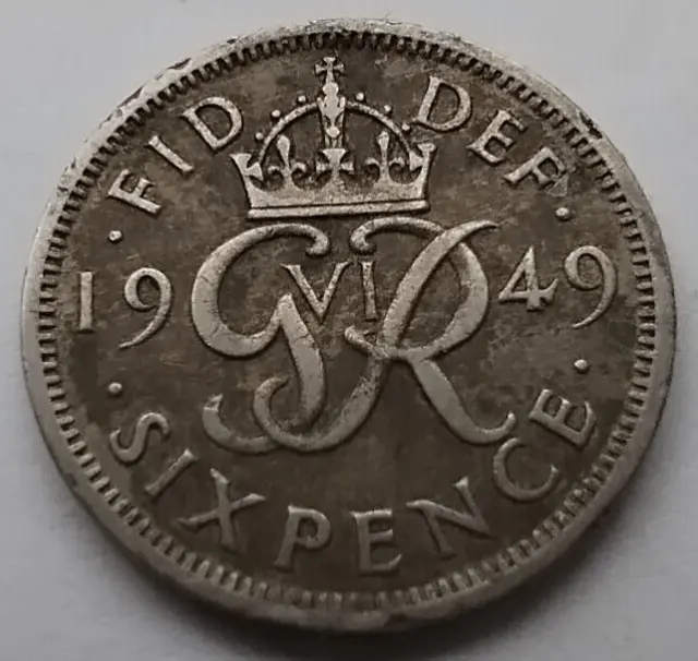 King George VI 1949 - 6d SIXPENCE Coin - SILVER - FREE P&P