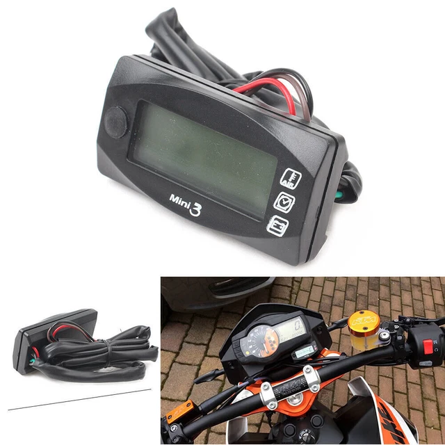 LED Digital Thermometer Voltmeter Water Time Gauge Meter 12V Black Motorcycle