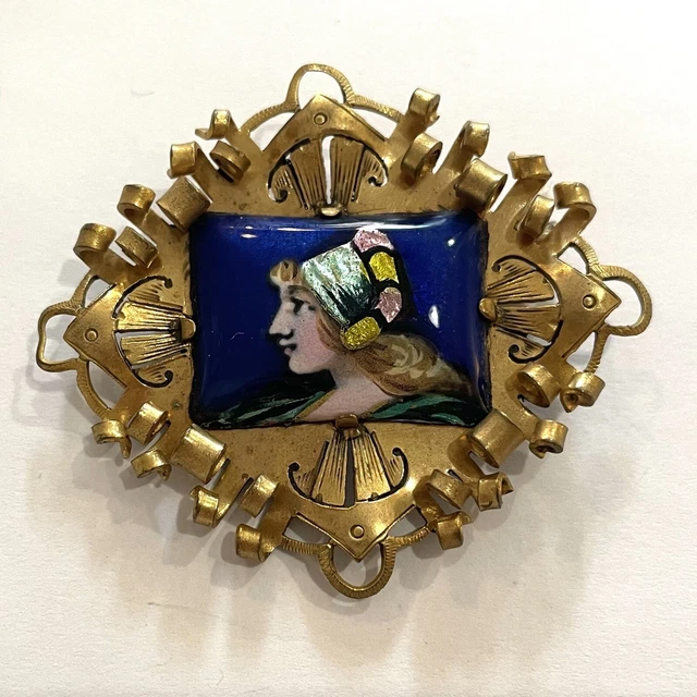 Broche Ancienne En émail De Limoges Par Ch. Peltant - Bijou Antique, Occasion