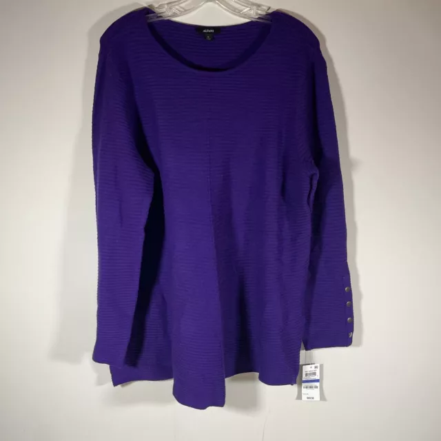 Alfani Button Sleeve Ribbed Sweater Pullover Purple Size Xl Nwt