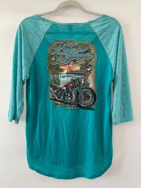 Pimatee Womens Turquoise Blue 3/4 Sleeve Lone Star Rally T-Shirt Size XL 2