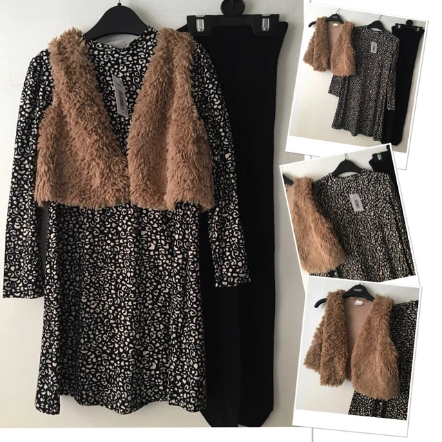 Matalan new tags girls flounce dress & M&S tights & next exc u gilet 5-6 years