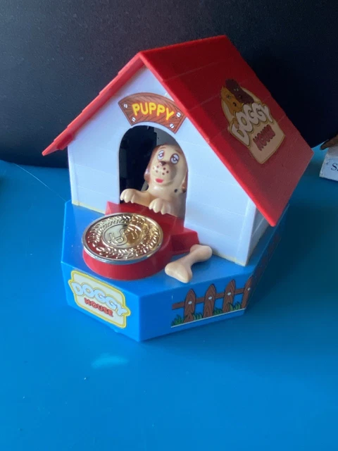 Vintage Puppy Dog House Wined Up Coin Bank Me Mechanical Collectable