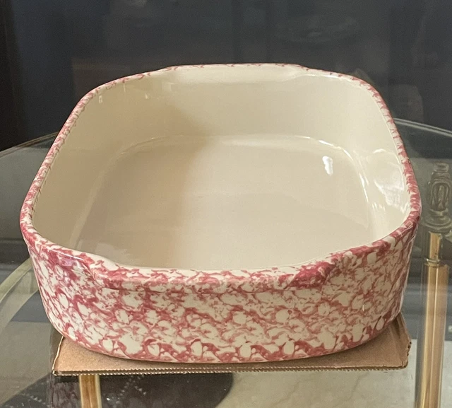Henn Pottery Spongeware Large Red Lasagna Casserole 16" Long 4 Quart 2