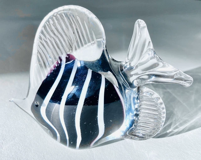 Glass Tropical Fish Italy Murano Paperweight Hand Blown Mid-Century Beach Purple