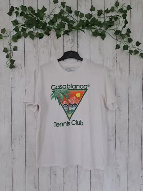 Top de algodón orgánico con estampado frontal blanco algodón orgánico, manga corta para club de tenis Casablanca talla L