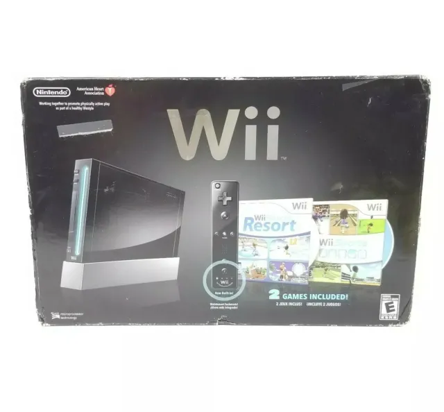 NINTENDO WII BLACK Console RVL-001 w/ Wii Sports, 2 controllers