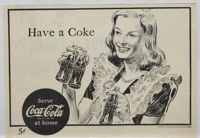 1946 Coca Cola Have A Coke 5 Cents Vintage Print Ad Man Cave Art Deco 40's