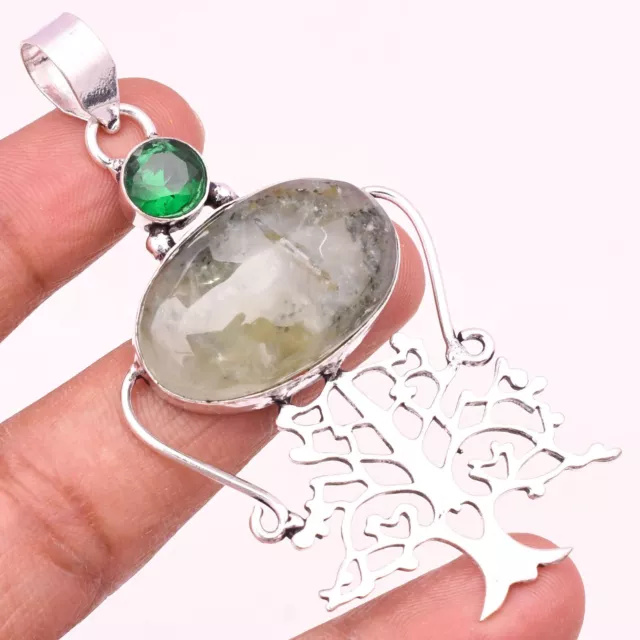 Pendentif bijoux en pierre précieuse Prehnite argent sterling 925 fait main...