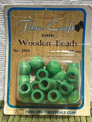 Paquete vintage de cuentas de madera artesanal de fibra 3/8 en verde de 18 #2940