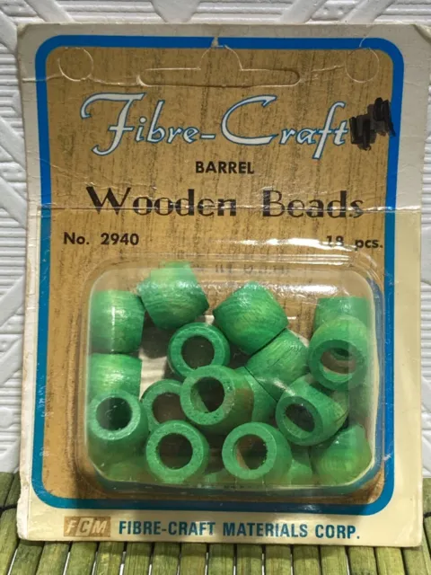 Paquete vintage de cuentas de madera artesanal de fibra 3/8 en verde de 18 #2940
