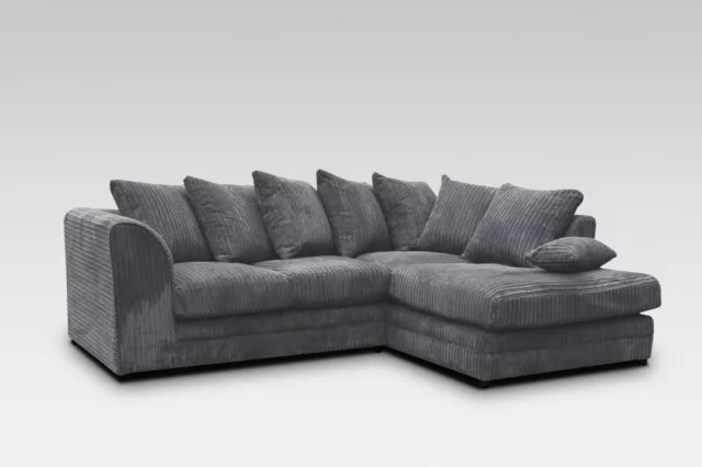 Jumbo Cord Corner Sofa Suite Set Footstool 3 2 Seater Grey Brown Black Chairs