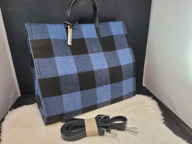 Coca & Carmen Millie Grab Handle Tote Black & Blue Check 3