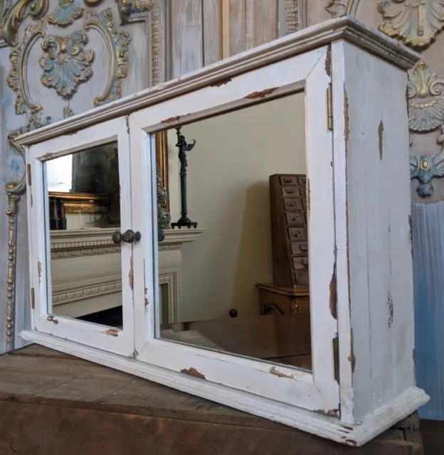 New VINTAGE French Cream Shabby Chic Rustic Wall BATH Mirror Cabinet Cupboard