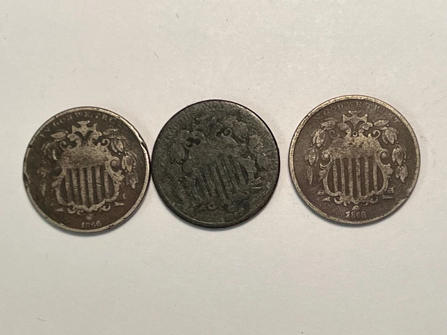 1866, 1867  & 1868 SHIELD NICKELS...................with FREE shipping