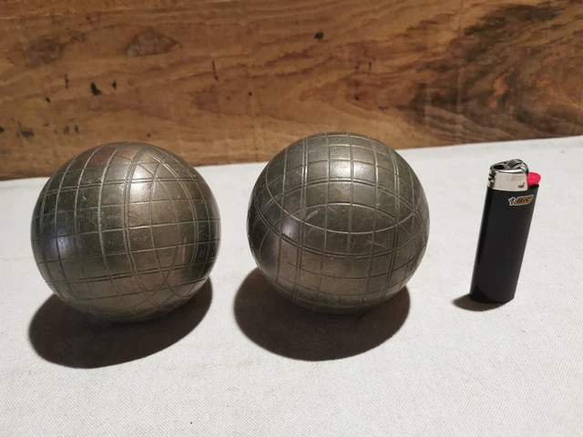6 Boules Lyonnaises Cloutées Anciennes - 10 Cm - 830 G - Acier France
